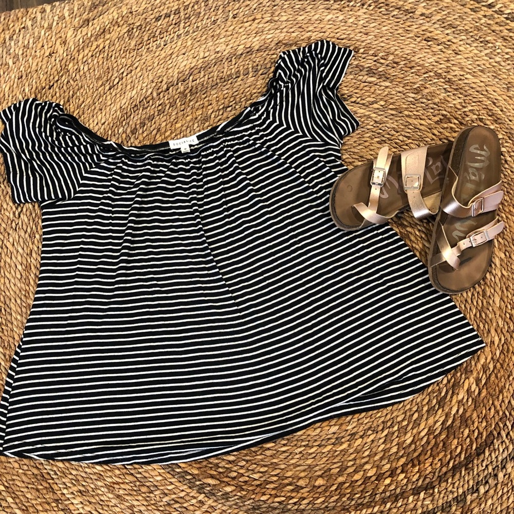 Black/White Striped Soft Off Shoulder Blouse